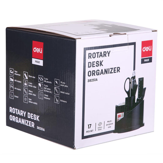 Deli E38251A Rotary Desk Organizer with Stationery